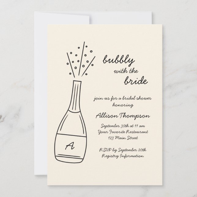 Invitación Bubbly Popping Champagne Bottle Bridal Shower (Anverso)