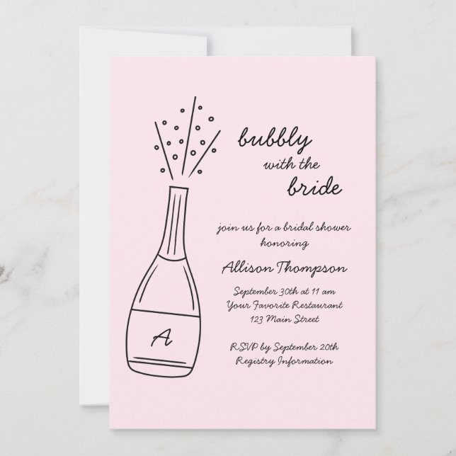 Invitación Bubbly Popping Champagne Bottle Bridal Shower (Anverso)