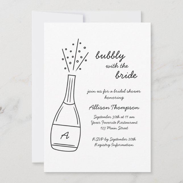 Invitación Bubbly Popping Champagne Bottle Bridal Shower (Anverso)