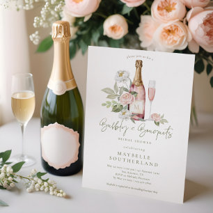 Invitación Bubbly Prosecco Watercolor Bouquet Briquet Shower