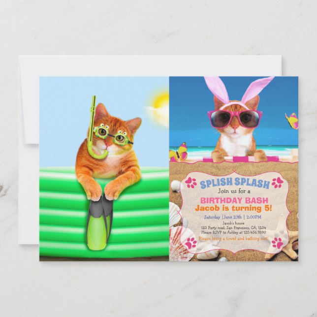 Invitación Buceador de gatos con máscara y tubo (Anverso)