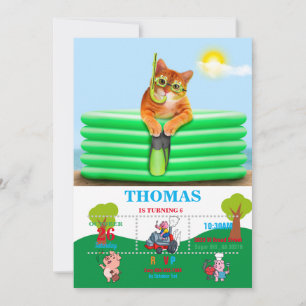 Invitación Buceador de gatos con máscara y tubo