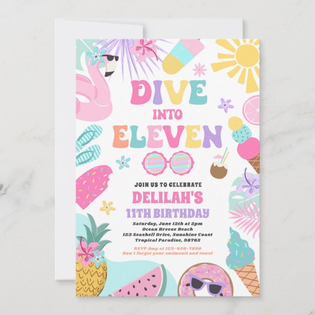 Invitación Bucear en Eleven Tropical Beach 11 cumpleaños (Anverso)
