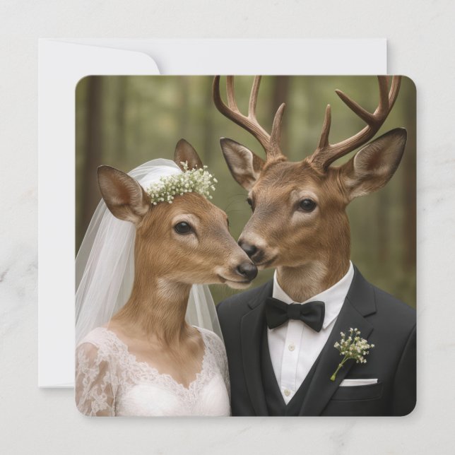 Invitación Buck and Doe Deer Wedding In Forest (Anverso)