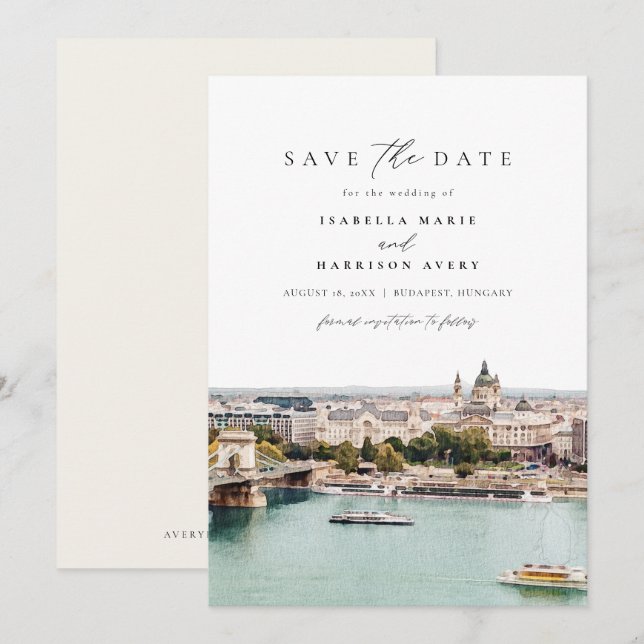 Invitación BUDAPEST, HUNGRÍA Skyline Save the Date Invitation (Anverso / Reverso)