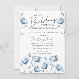 Invitación Budding With Joy Blue Baby Shower Invite
