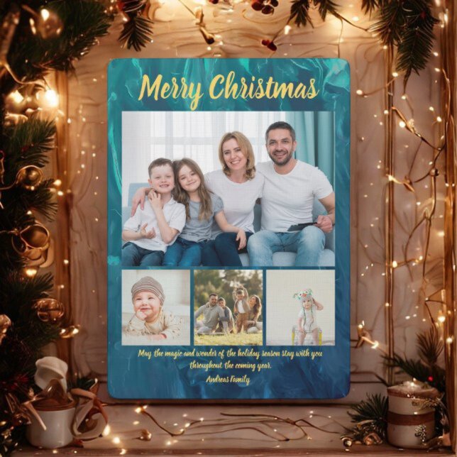 Invitación Budget Elegant Gold Coral Christmas 4 Photo  (Subido por el creador)