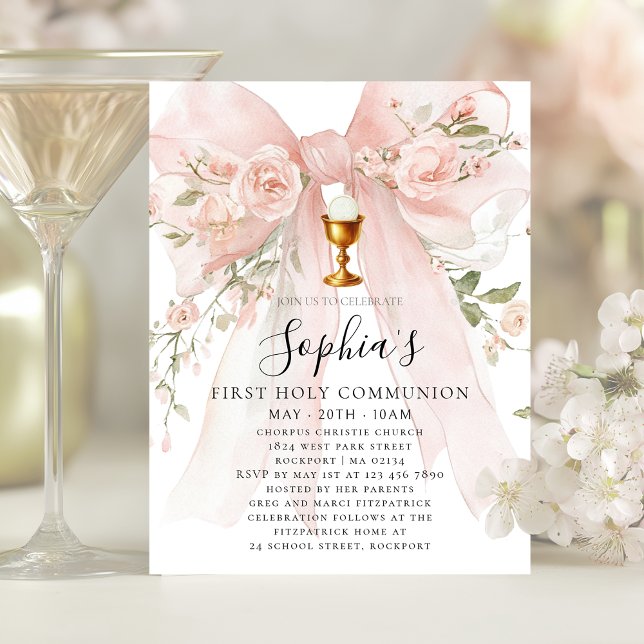 Invitación BUDGET Girl First Holy Communion Pink Bow  (Subido por el creador)