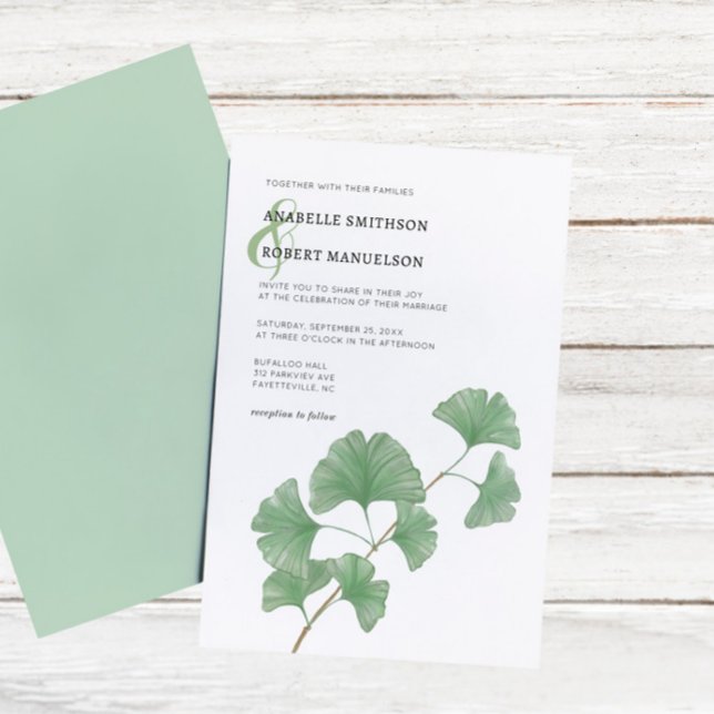 Invitación Budget Greenery Ginkgo Tree Watercolor Wedding  (Subido por el creador)