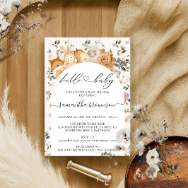 Invitación Budget Hello Animales Forestales de Flores Baby Sh
