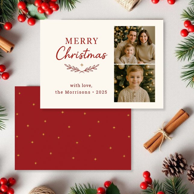 Invitación Budget Merry Christmas Photo Red Holiday Flat Card (Subido por el creador)