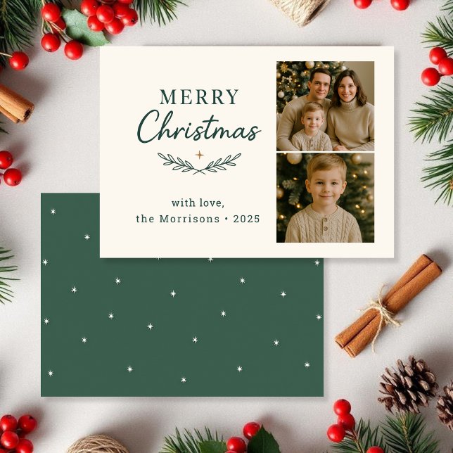 Invitación Budget Merry Christmas Two Photo Holiday Flat Card (Subido por el creador)