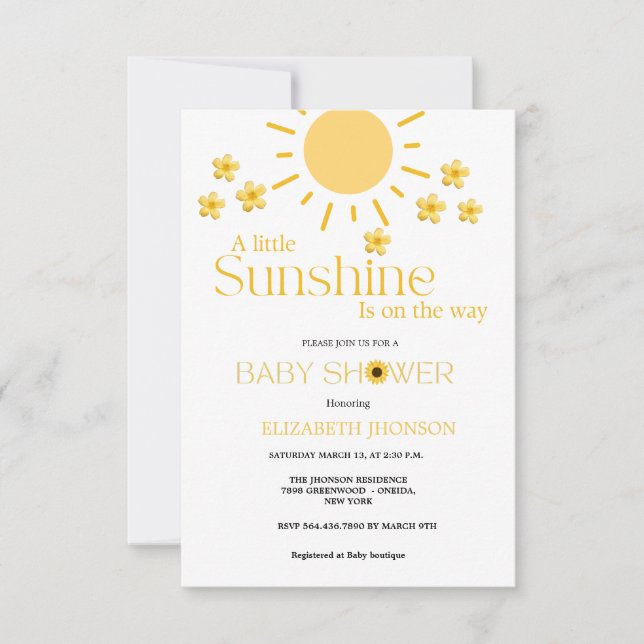 Invitación Budget our little sunshine is the way baby shower  (Anverso)