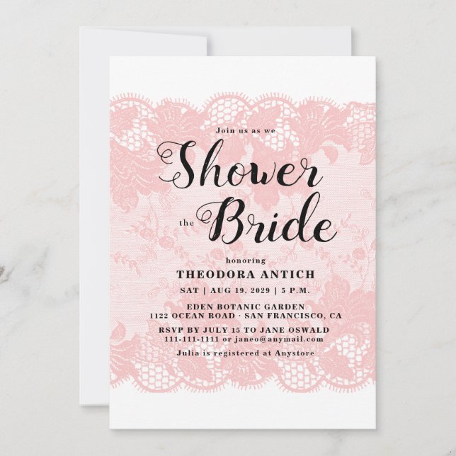 Invitación Budget Pink Lace Bridal Shower Invitation (Anverso)
