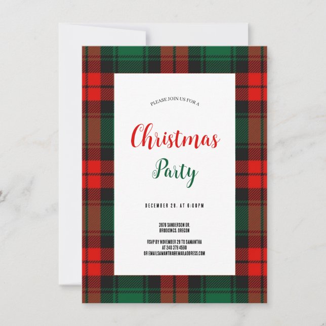 Invitación Budget Plaid Retro Script red and green Christmas  (Anverso)