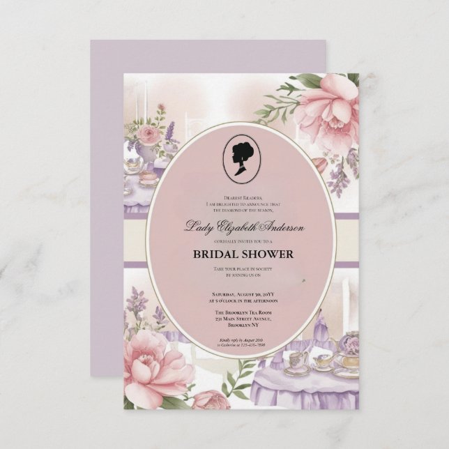 Invitación Budget Purple Florals Bridgerton Bridal Shower (Anverso / Reverso)