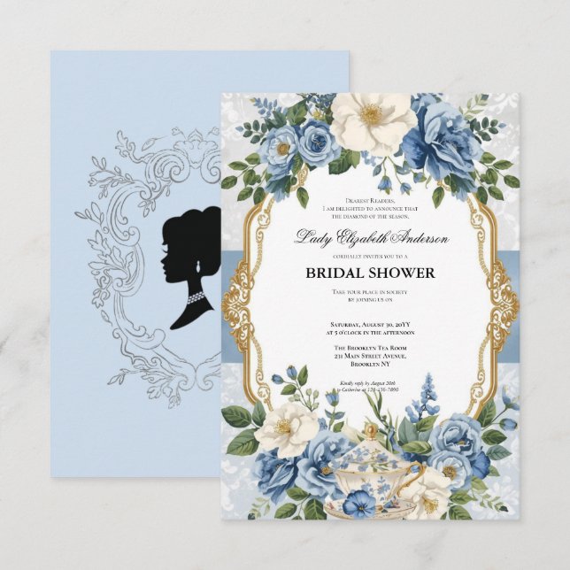 Invitación Budget purple Florals Bridgerton Bridal Shower (Anverso / Reverso)