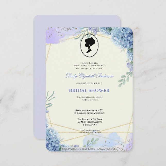 Invitación Budget Purple Florals Bridgerton Bridal Shower (Anverso / Reverso)