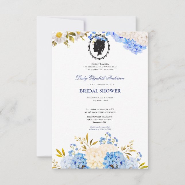 Invitación Budget Purple Florals Bridgerton Bridal Shower (Anverso)