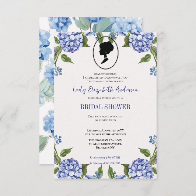 Invitación Budget Purple Florals Bridgerton Bridal Shower (Anverso / Reverso)