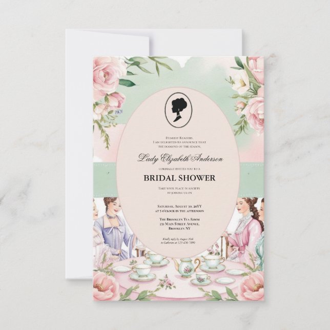 Invitación Budget Purple Florals Bridgerton Bridal Shower (Anverso)