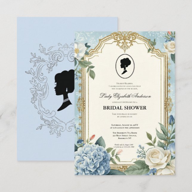 Invitación Budget purple Florals Bridgerton Bridal Shower (Anverso / Reverso)