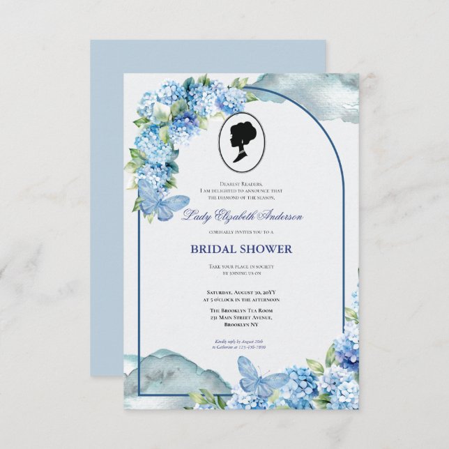 Invitación Budget Purple Florals Bridgerton Bridal Shower (Anverso / Reverso)