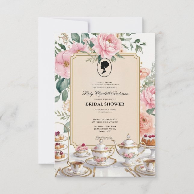 Invitación Budget Purple Florals Bridgerton Bridal Shower (Anverso)