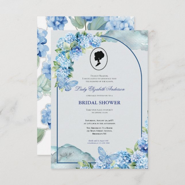 Invitación Budget Purple Florals Bridgerton Bridal Shower (Anverso / Reverso)