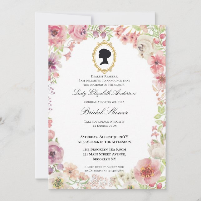 Invitación Budget Purple Florals Bridgerton Bridal Shower (Anverso)
