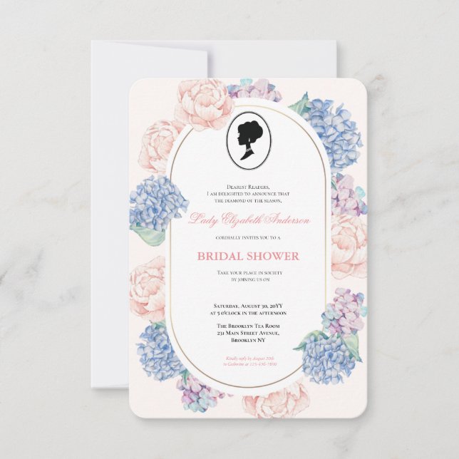 Invitación Budget Purple Florals Bridgerton Bridal Shower (Anverso)