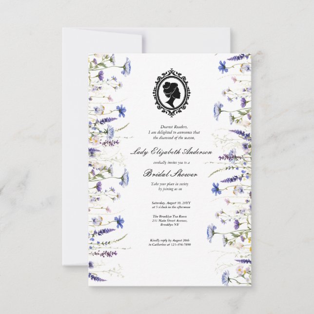 Invitación Budget Purple Florals Bridgerton Bridal Shower (Anverso)