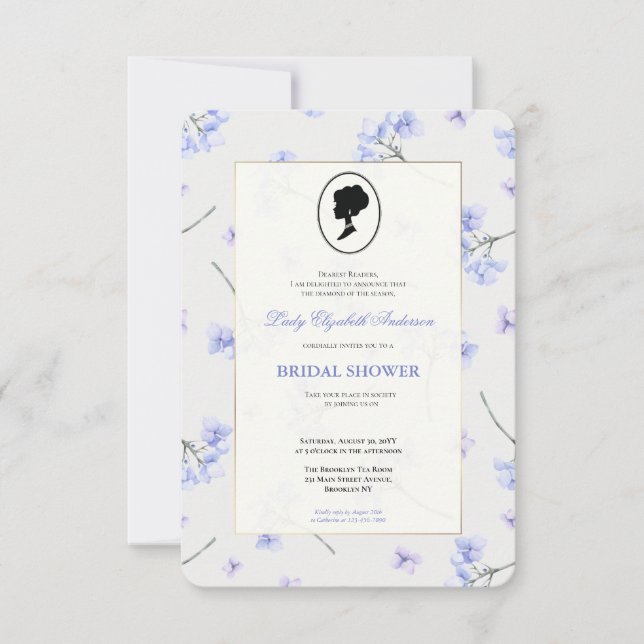 Invitación Budget Purple Florals Bridgerton Bridal Shower (Anverso)