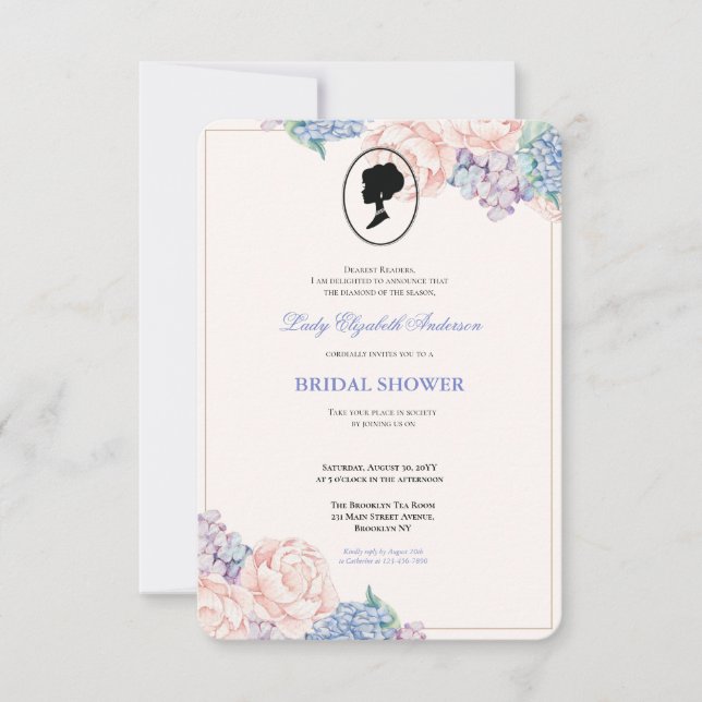 Invitación Budget Purple Florals Bridgerton Bridal Shower (Anverso)