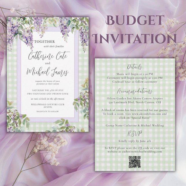 Invitación Budget Purple Lilac Greenery Elegant Wedding (Subido por el creador)