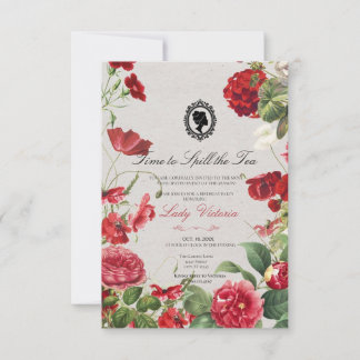 Invitación Budget Red Florals Bridgerton Birthday Party