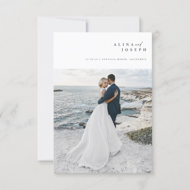 Invitación Budget Simple Photo Beach Destination Wedding (Anverso)