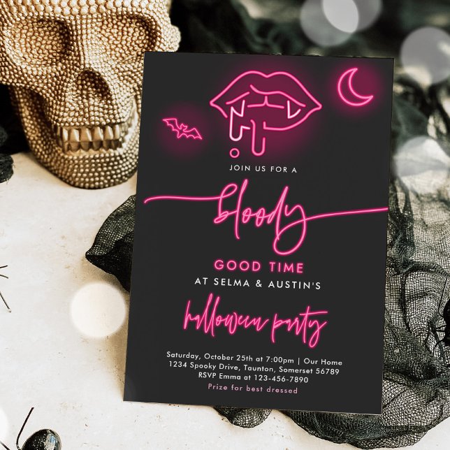 Invitación Buen momento sangriento Neon Halloween Fiesta de v (Subido por el creador)