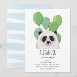 Invitación Buen panda. Fiesta de cumpleaños de niño azul y ve