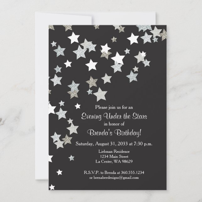 Invitación Buenas noches bajo las estrellas con Purpurina pla (Anverso)