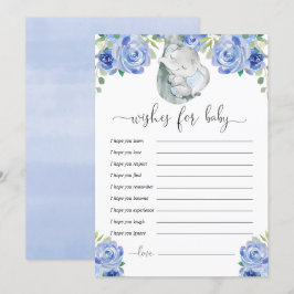 Invitación Bueno deseos para el bebé elefante floral azul