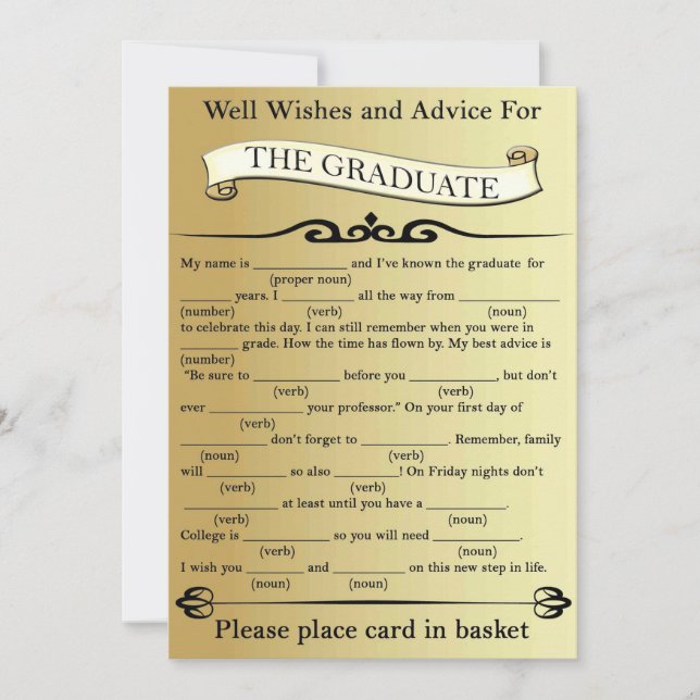 Invitación Buenos deseos y consejos de oro para el graduado (Anverso)