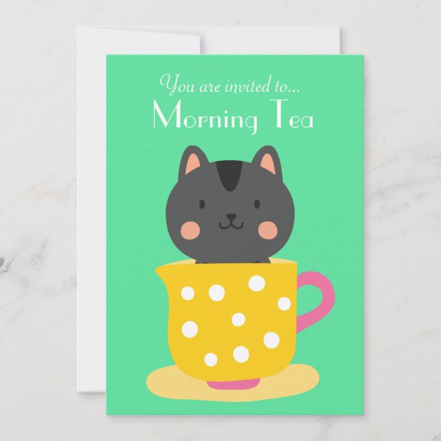 Invitación Buenos días Tea retro gatitos tazas de té fiesta (Anverso)