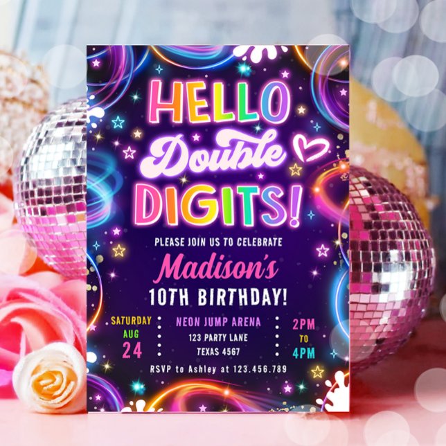 Invitación Buenos dígitos dobles Tween Neon Glow Chica Cumple (Subido por el creador)