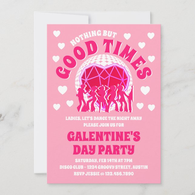 Invitación Buenos tiempos Groovy Día de San Valentín rosa (Anverso)