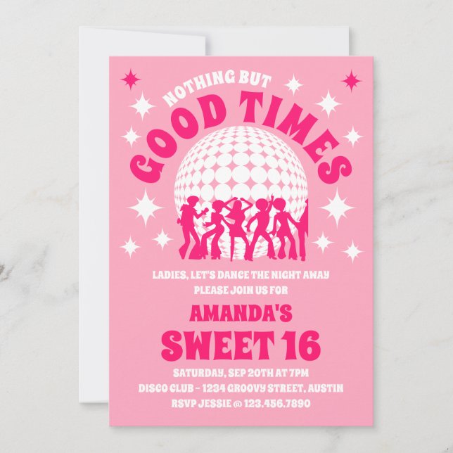 Invitación Buenos tiempos Groovy Dulce rosa 16 Fiesta (Anverso)