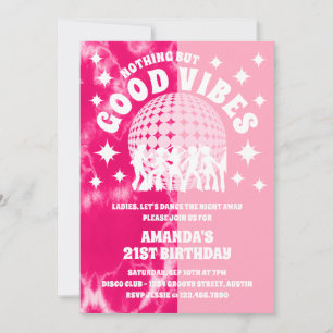 Invitación Buenos Vibes Groovy Corbata Teñida de Rosa Fiesta 