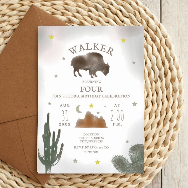 Invitación Búfalo Bison Desert Cactus Cumpleaños (Subido por el creador)