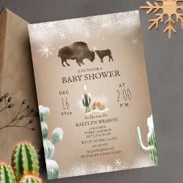 Invitación Búfalo Bison Winter Desert Cactus Baby Shower