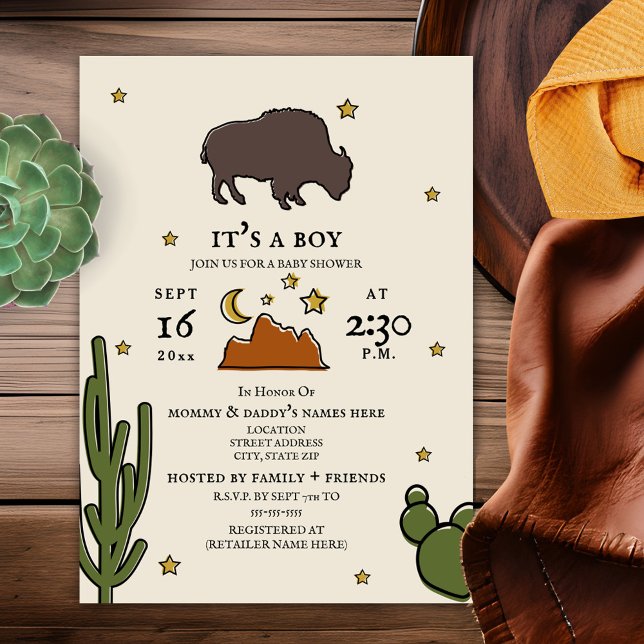 Invitación Búfalo Cactus Moon Desert Stars Baby Shower (Subido por el creador)